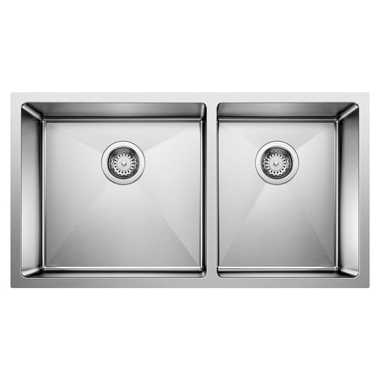 BLANCO Quatrus R15 33" 60/40 Double Bowl Undermount Stainless Steel Kitchen Sink