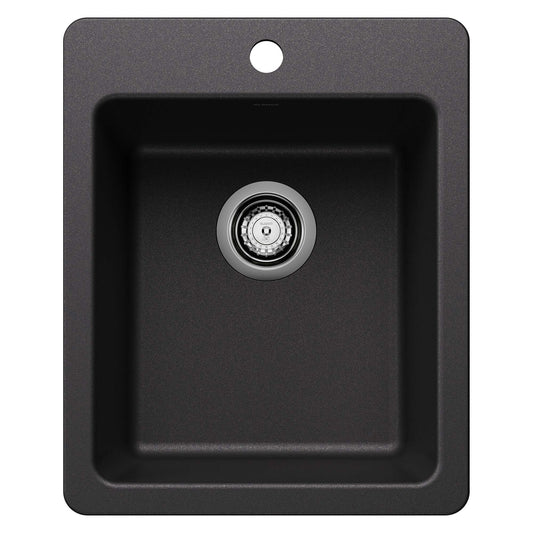 BLANCO Liven SILGRANIT 17" Dual Mount Bar Sink in black finish, ideal for compact kitchen spaces and elegant design.