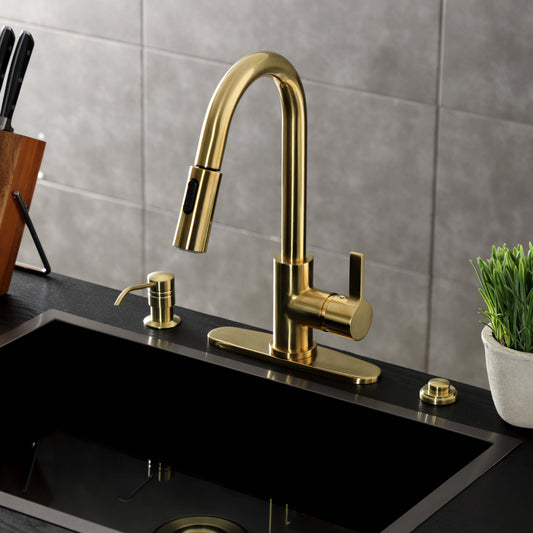 Kingston Brass LS8783CTL Continental Pull-Down Kitchen Faucet right side view with modern high-arc design.