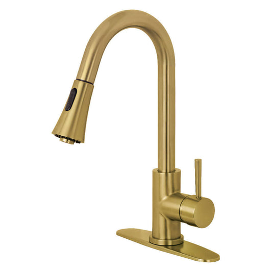 Kingston Brass LS8723DL Concord Pull-Down Kitchen Faucet side view showcasing bold cylindrical design and high-arching spout.