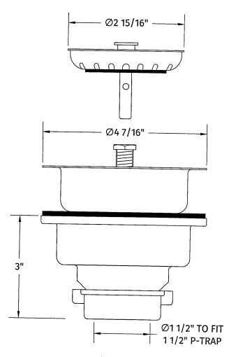 Houzer 3.5" White Plastic Basket Strainer for Quartztone Sinks - 190-9261 dimensions and design blueprint