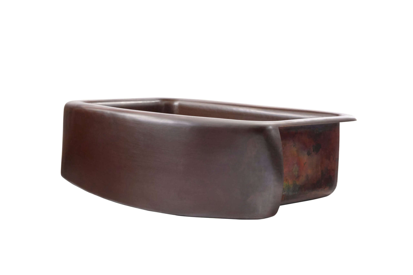 Thompson Permanente 35" Handcrafted Kitchen Sink in Smooth Aged Copper - KSA-PERM showcasing elegant curves and rich copper finish.