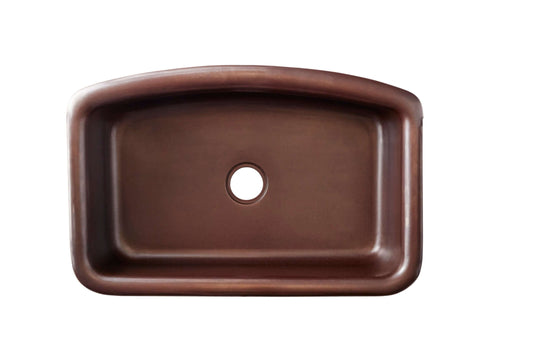 Thompson Permanente 35" Handcrafted Kitchen Sink in Smooth Aged Copper - KSA-PERM top view showing natural curves.