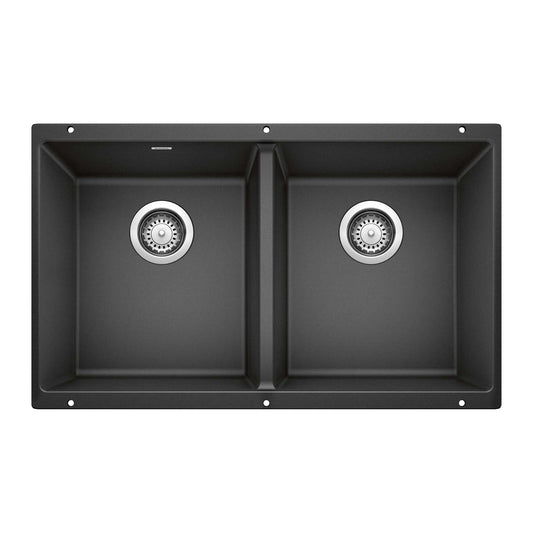 BLANCO Precis SILGRANIT 29" 50/50 Double Bowl Undermount Kitchen Sink in Anthracite