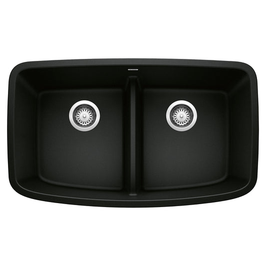 BLANCO Valea SILGRANIT 32" 50/50 Double Bowl Undermount Kitchen Sink with Low Divide - top view design
