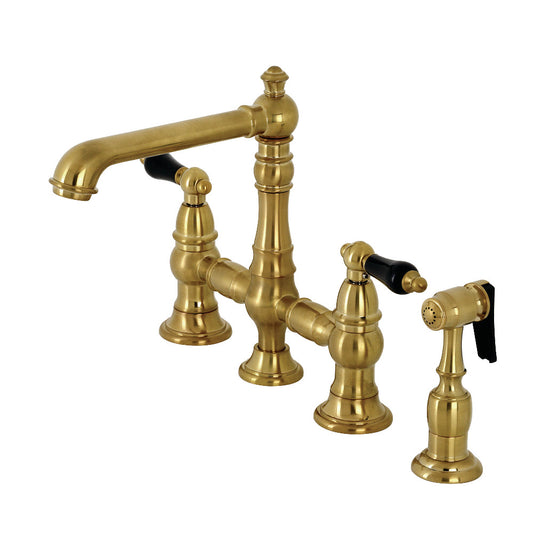 Kingston KS7277PKLBS Duchess Bridge Kitchen Faucet with Brass Sprayer, Brushed Brass
