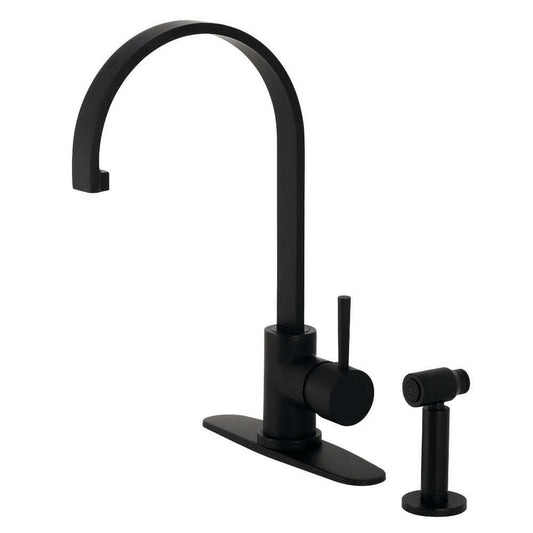 Kingston Brass LS8713DLBS Concord Kitchen Faucet with Brass Side Sprayer, matte black finish, high-arc gooseneck design