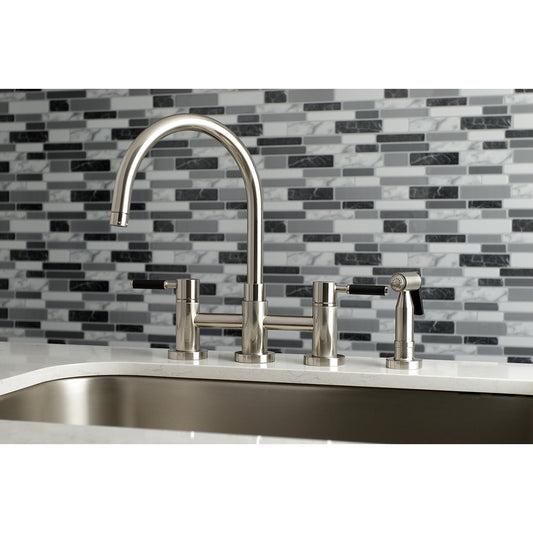Kingston KS8278DKLBS Kaiser Bridge Kitchen Faucet with Brass Sprayer, Brushed Nickel in modern kitchen setting