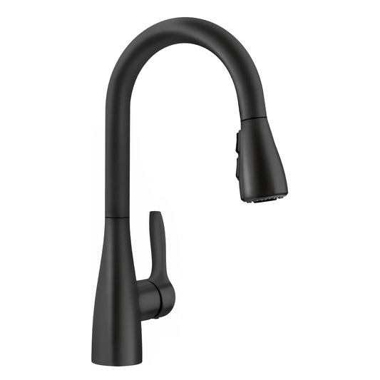 BLANCO Atura Pull-Down Dual-Spray Bar Faucet featuring an elegant high-arc design in a sleek black finish.