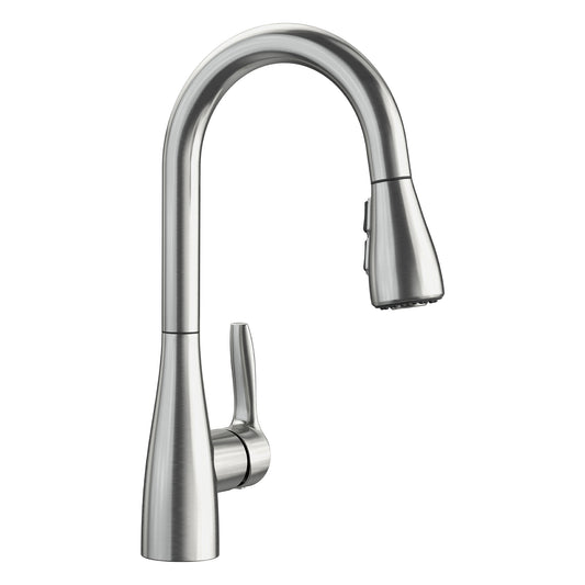 BLANCO Atura Pull-Down Dual-Spray Bar Faucet with sleek stainless steel design and high-arc gooseneck spout.