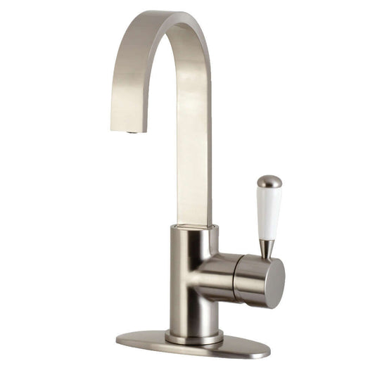 Kingston Brass LS8618DPL Paris Single-Handle Bar Faucet high-arc spout left side view brushed nickel finish