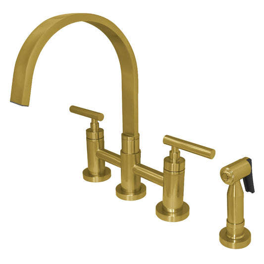 Kingston KS8267CMLBS Manhattan Bridge Kitchen Faucet with Brass Sprayer, Brushed Brass