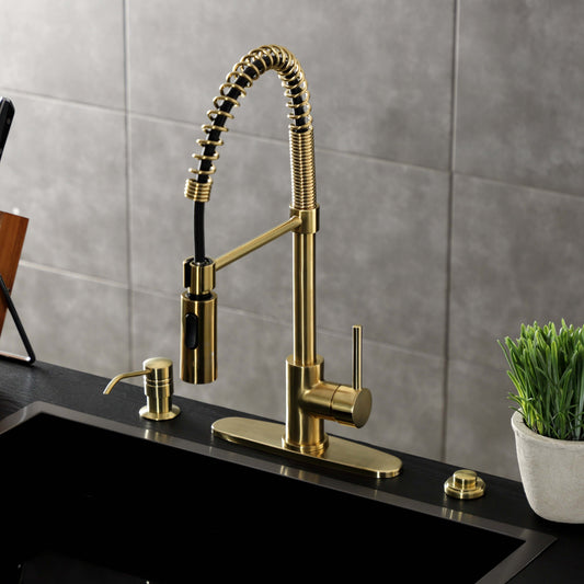 Kingston Brass LS8773DL Concord Pre-Rinse Kitchen Faucet top-down view showcasing industrial design with a high-arched spout.