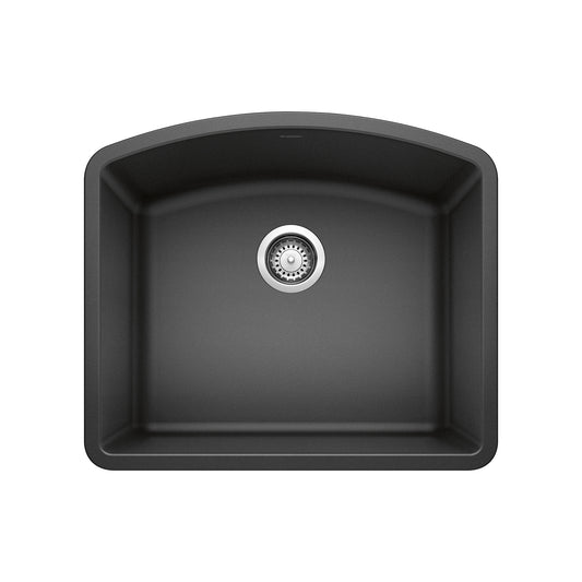 BLANCO Diamond SILGRANIT 24" Single Bowl Undermount Kitchen Sink in sleek black finish.