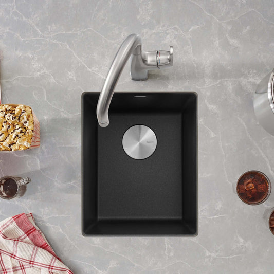 BLANCO Precis SILGRANIT 13" Undermount Bar Sink with modern faucet and countertop decor