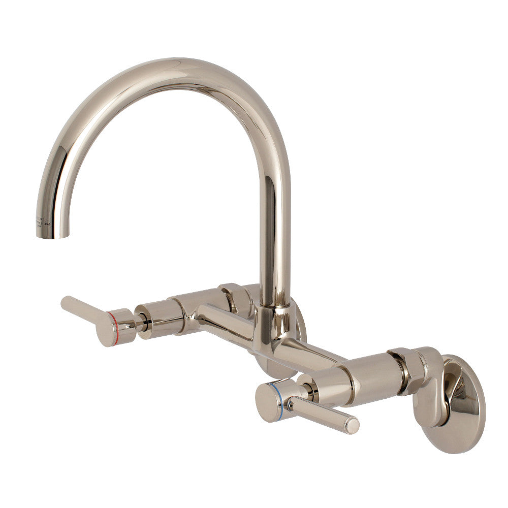 Kingston Brass KS814SB Concord Wall Mount Bridge Kitchen Faucet right side view with gooseneck design.