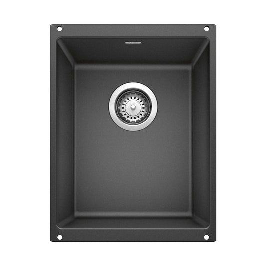 BLANCO Precis SILGRANIT 13" Undermount Bar Sink featuring a sleek design with a round drain in the center.