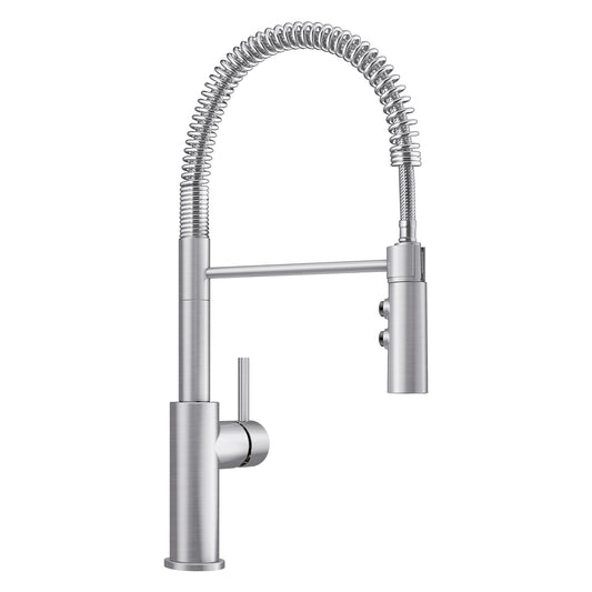 BLANCO Catris Semi-Pro Pull-Down Dual-Spray Kitchen Faucet with spring-coil design and solid brass body.