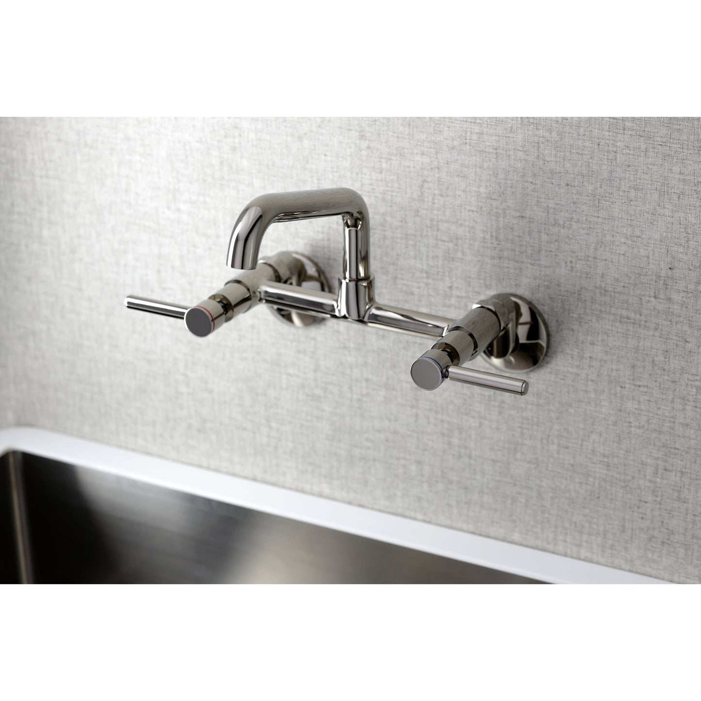 Kingston Brass KS823SB Concord Wall Mount Bridge Kitchen Faucet right side view showcasing modern design.