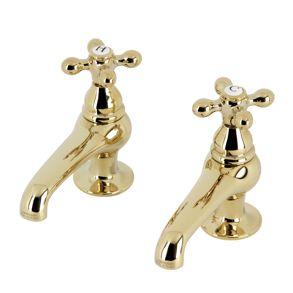 Kingston Brass CC7L8 Vintage Basin Tap Faucet with Metal Cross Handle right side view showing polished brass taps with intricate design.