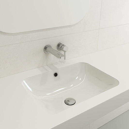 BOCCHI SCALA 21.75" Undermount Sink Fireclay With Overflow in a modern bathroom setting.