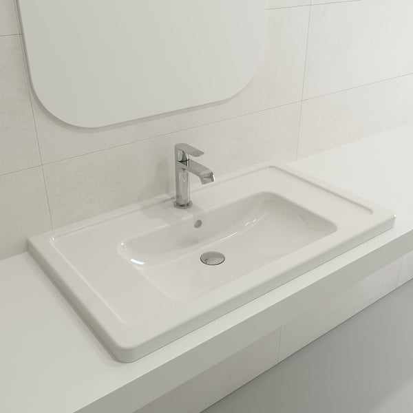 BOCCHI TAORMINA 33.75 Wall-Mounted Sink Basin Fireclay 1-Hole With Overflow