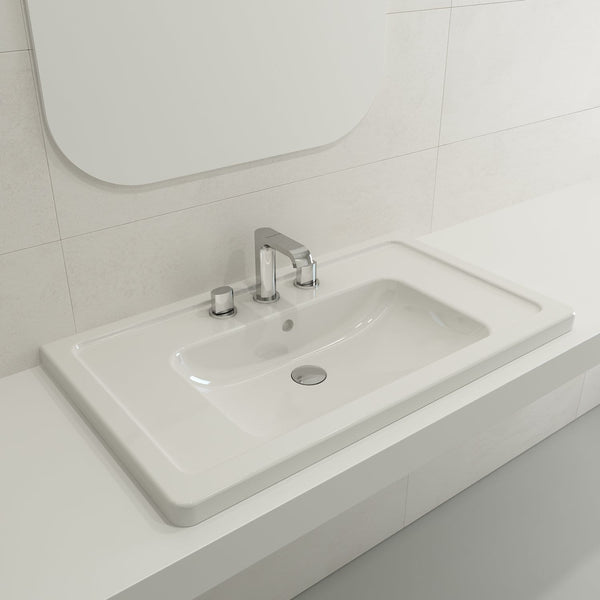 BOCCHI TAORMINA 33.75 Wall-Mounted Sink Basin Fireclay 3-Hole With Overflow