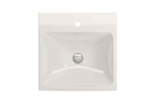 BOCCHI SCALA ARCH 19" Wall-Mounted Sink Fireclay 1-Hole with smooth surface design and chrome drain.