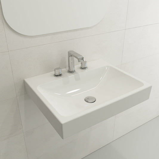 BOCCHI SCALA ARCH 23.75" Wall-Mounted Sink Fireclay 3-Hole in white, showcasing a compact bathroom sink design.