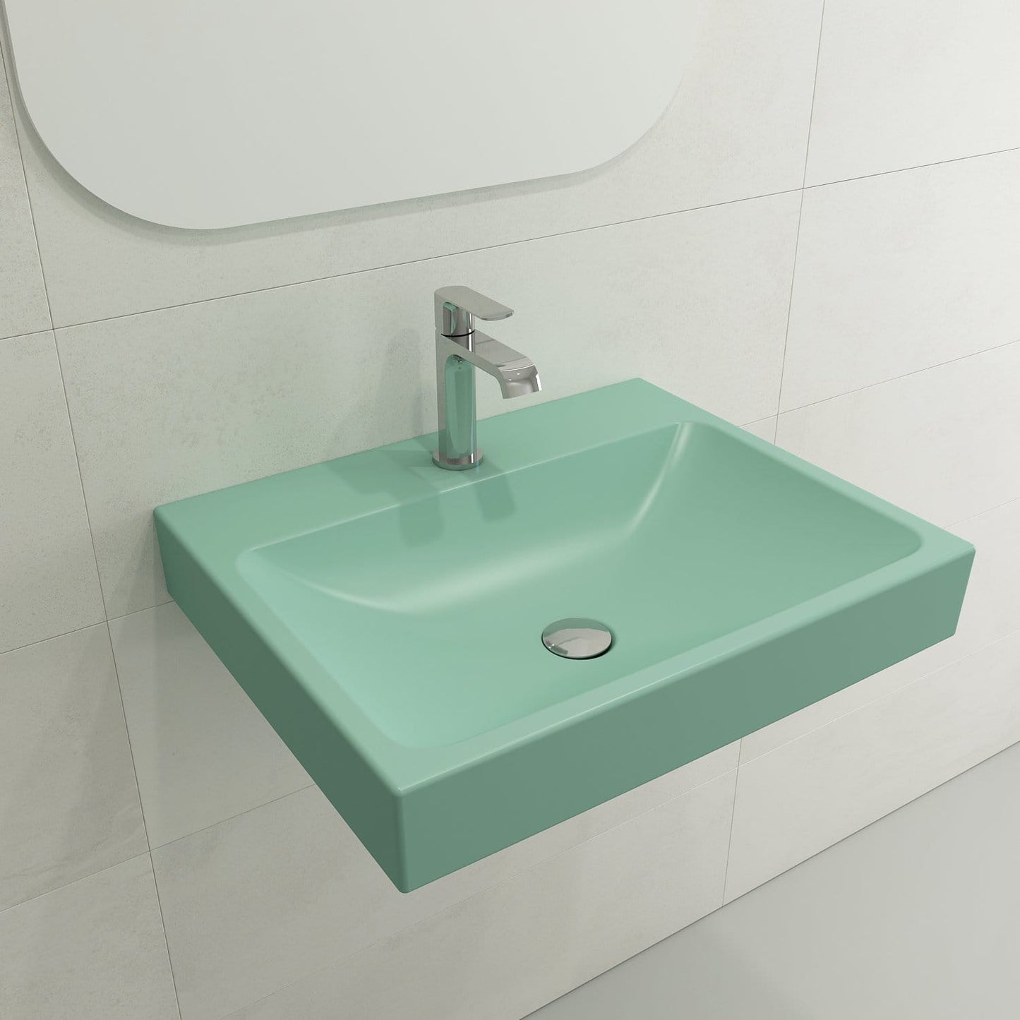 BOCCHI SCALA ARCH 23.75" Wall-Mounted Sink Fireclay 1-Hole in Matte Mint Green angle view