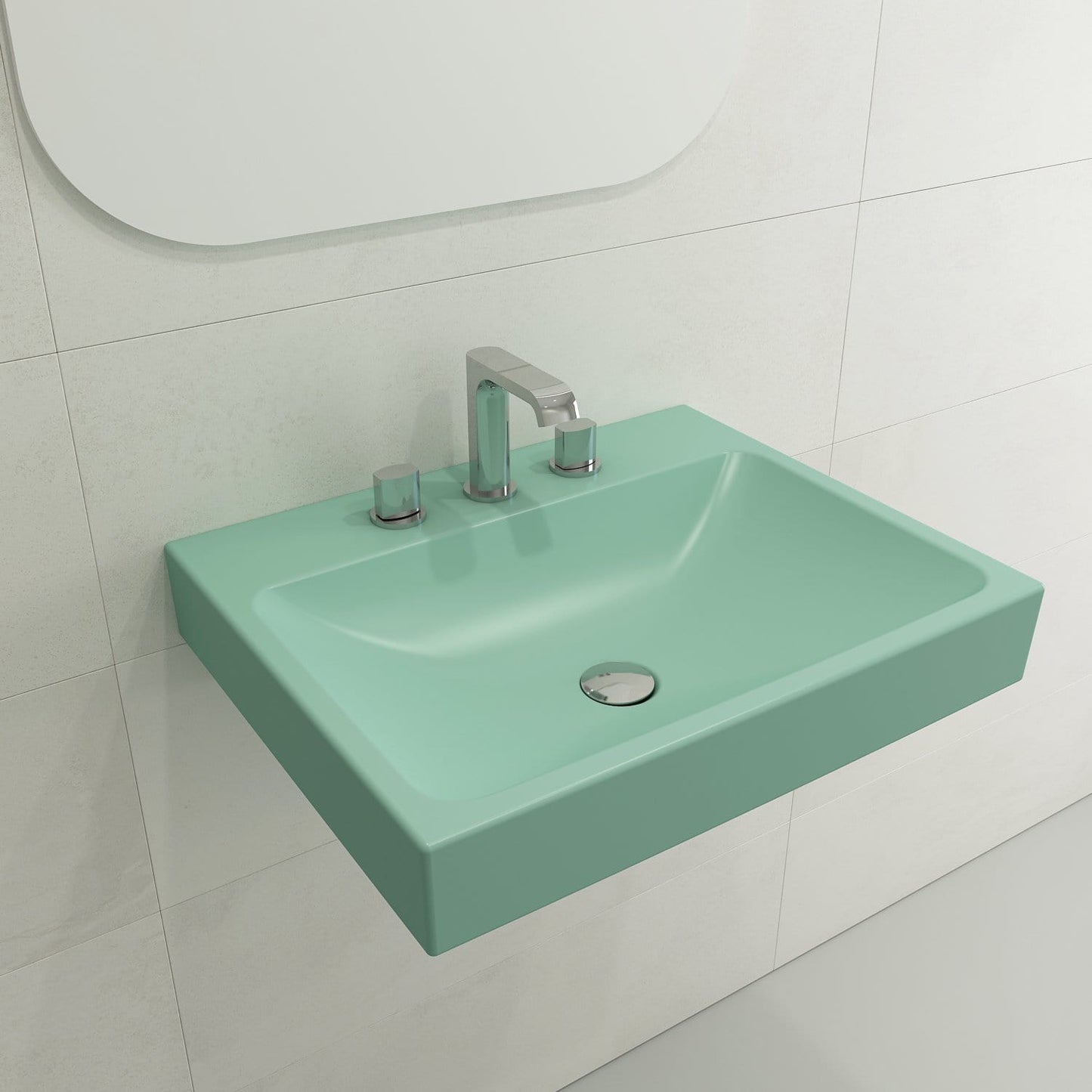 BOCCHI SCALA ARCH 23.75" Wall-Mounted Sink Fireclay 3-Hole in Matte Mint Green, Compact Bathroom Design