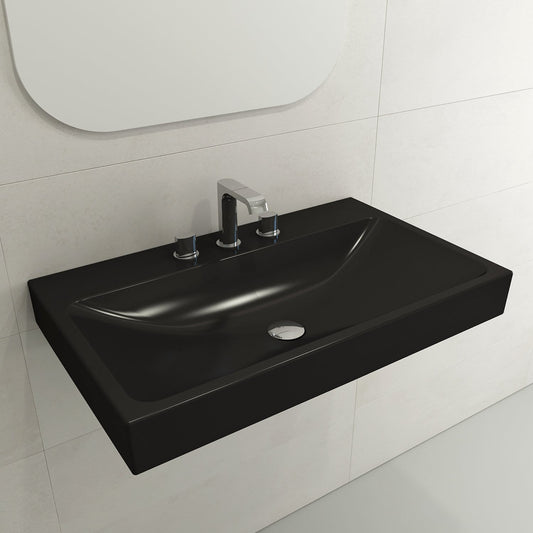 BOCCHI SCALA ARCH 32" Wall-Mounted Sink Fireclay 3-Hole in Matte Black finish mounted on wall