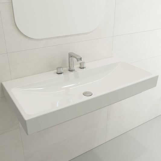 BOCCHI SCALA ARCH 39.75" Wall-Mounted Sink Fireclay 3-Hole with modern faucet design