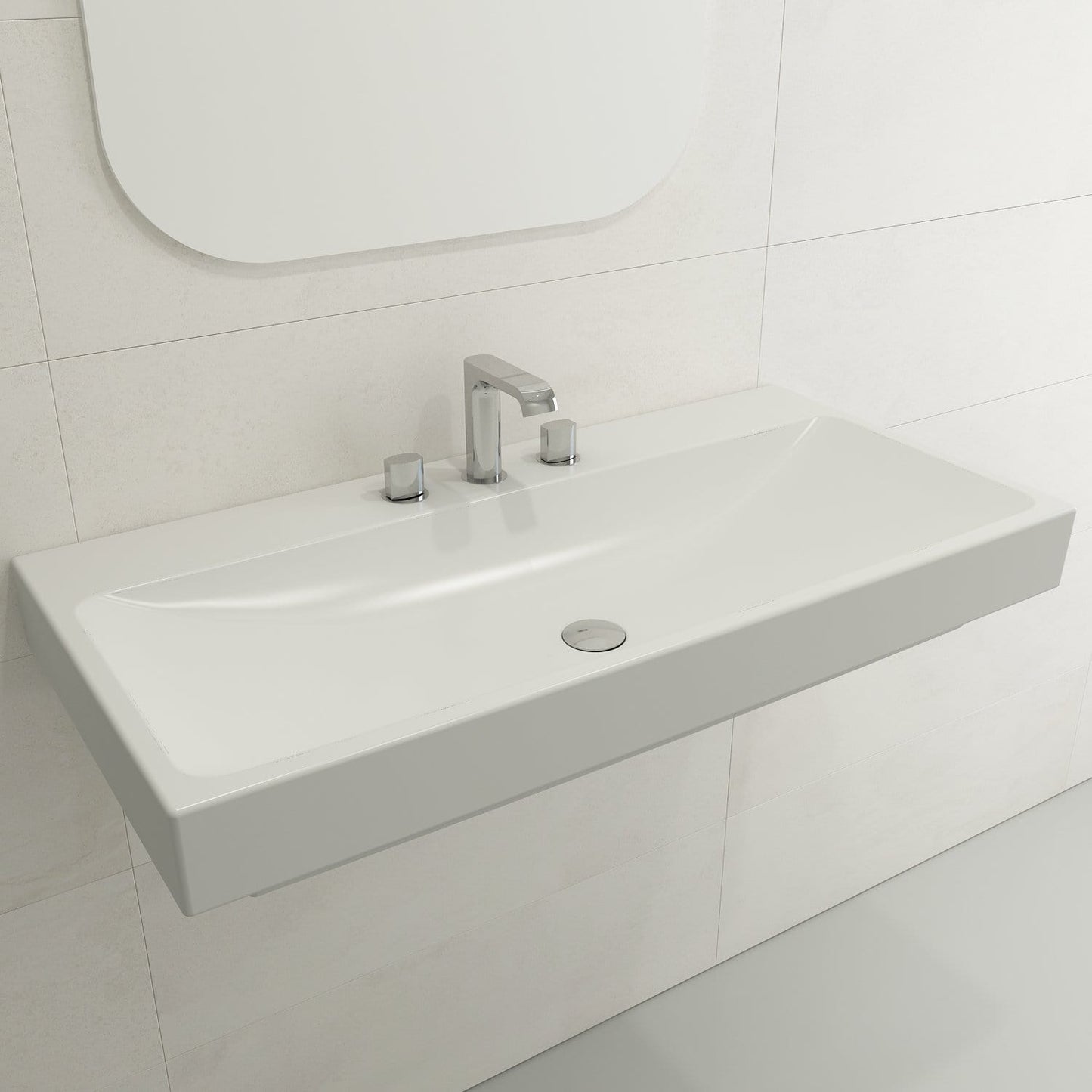 BOCCHI SCALA ARCH 39.75" Wall-Mounted Sink Fireclay 3-Hole with sleek design and modern faucet.