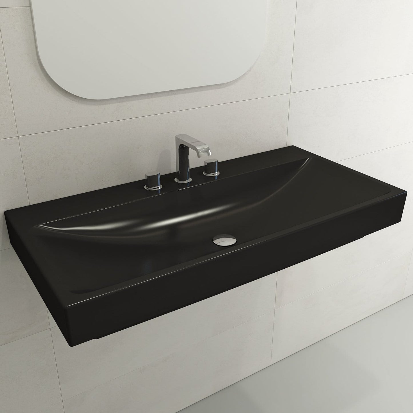 BOCCHI SCALA ARCH 39.75" Wall-Mounted Sink Fireclay 3-Hole in luxurious black finish