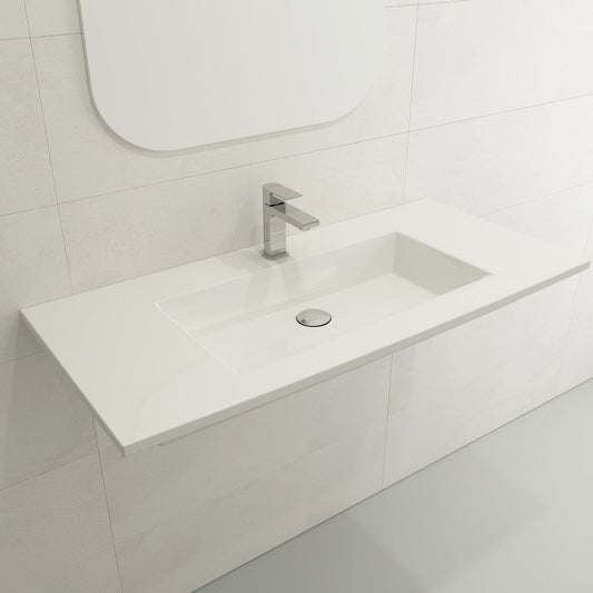 BOCCHI RAVENNA 40.5" Wall-Mounted Sink Fireclay 1-Hole With Overflow displayed in modern bathroom setting.