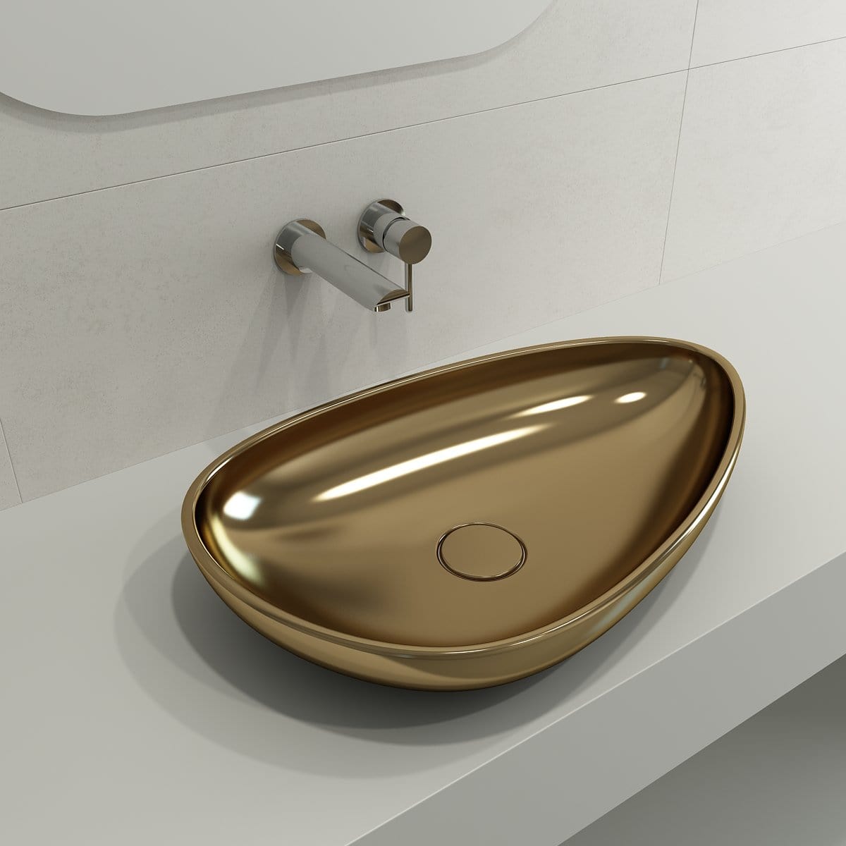BOCCHI ETNA 23.25" Vessel Fireclay With Matching Drain Cover in a luxurious gold finish.