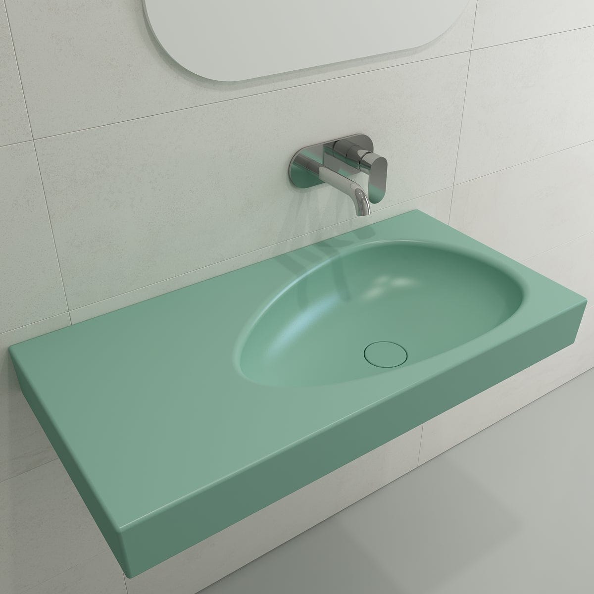 BOCCHI ETNA 35.5" Wall-Mounted Sink Fireclay With Matching Drain Cover in modern bathroom