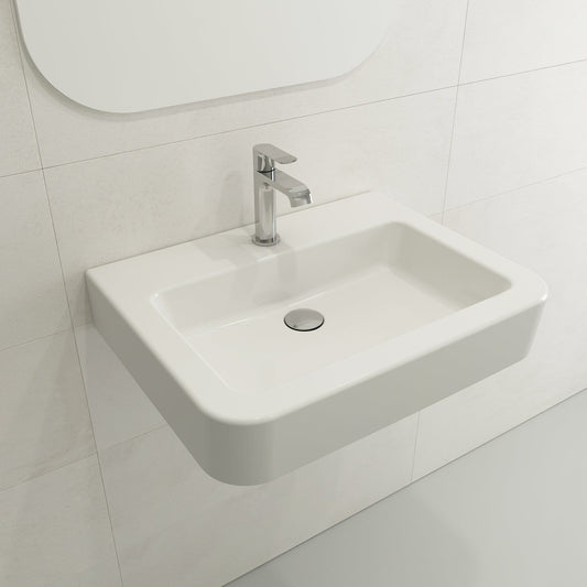 BOCCHI PARMA 25.5" Wall-Mounted Sink Fireclay 1-Hole With Overflow in a modern bathroom setting.