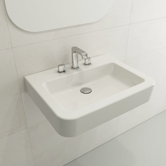 BOCCHI PARMA 25.5" Wall-Mounted Sink Fireclay 3-Hole With Overflow in modern bathroom setting.