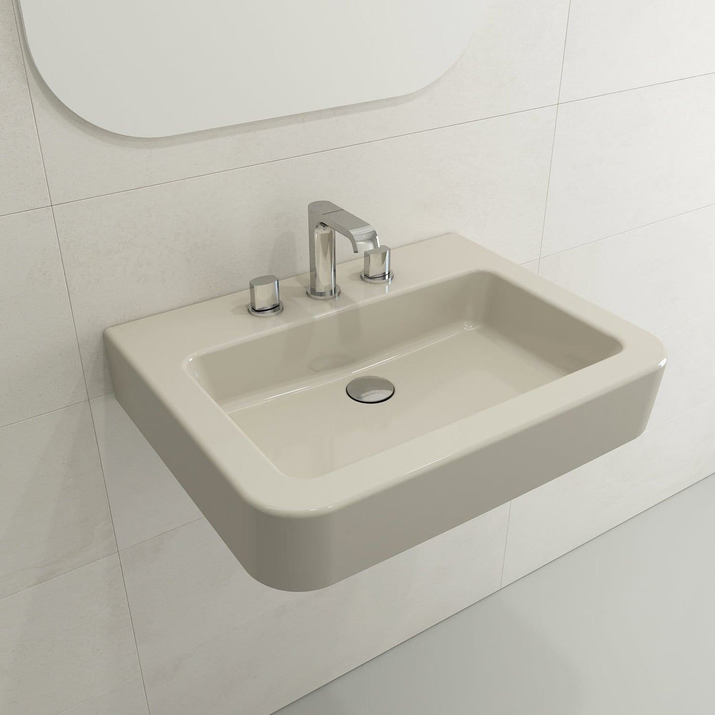 BOCCHI PARMA 25.5" Wall-Mounted Sink Fireclay 3-Hole With Overflow in modern bathroom setting.