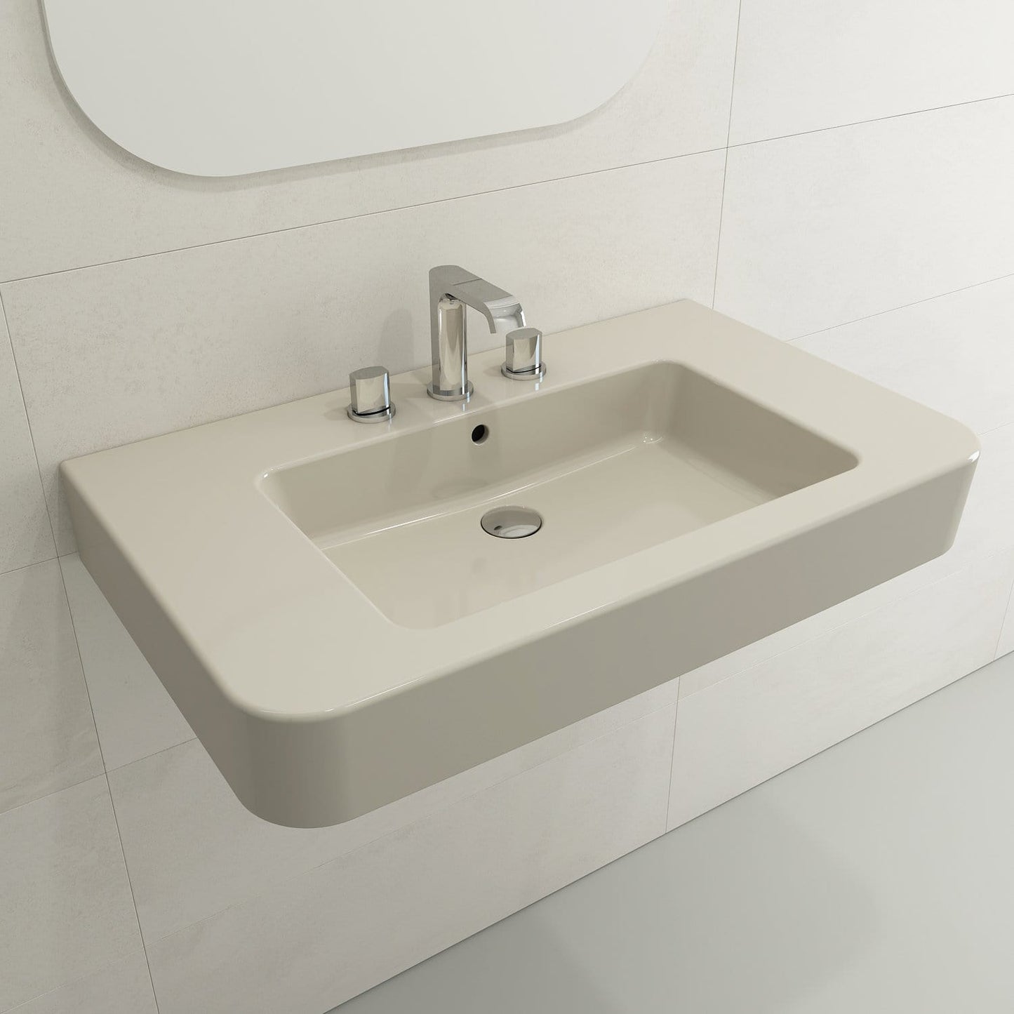BOCCHI PARMA 33.5" Wall-Mounted Sink Fireclay 3-Hole With Overflow in modern bathroom design
