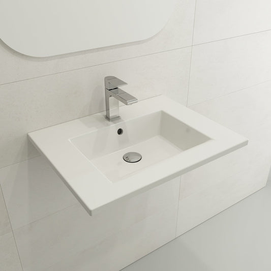 BOCCHI RAVENNA 24.5" Wall-Mounted Sink Fireclay 1-Hole With Overflow in elegant white finish.