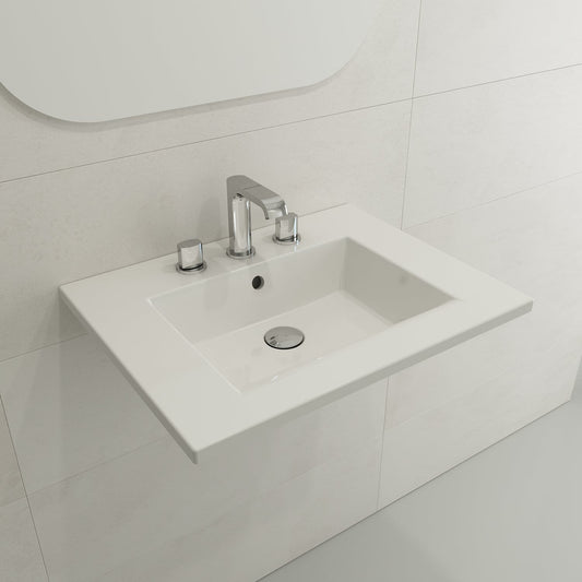 BOCCHI RAVENNA 24.5" Wall-Mounted Sink Fireclay 3-Hole With Overflow in modern bathroom setting.