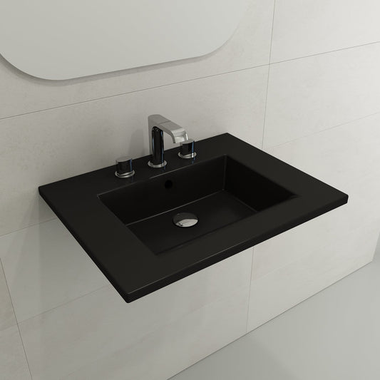 BOCCHI RAVENNA 24.5" Wall-Mounted Sink Fireclay 3-Hole With Overflow in sleek black finish