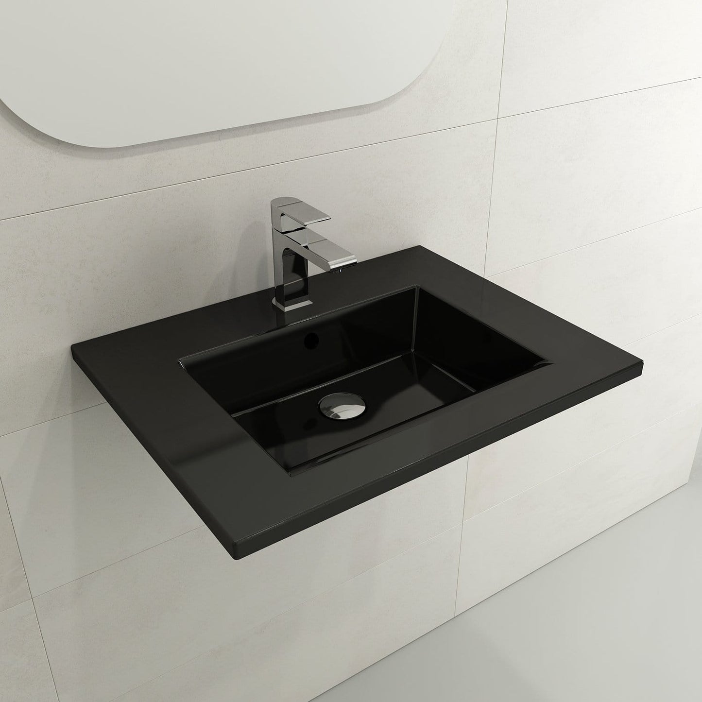 BOCCHI RAVENNA 24.5" Wall-Mounted Sink Fireclay 1-Hole With Overflow black bathroom sink design