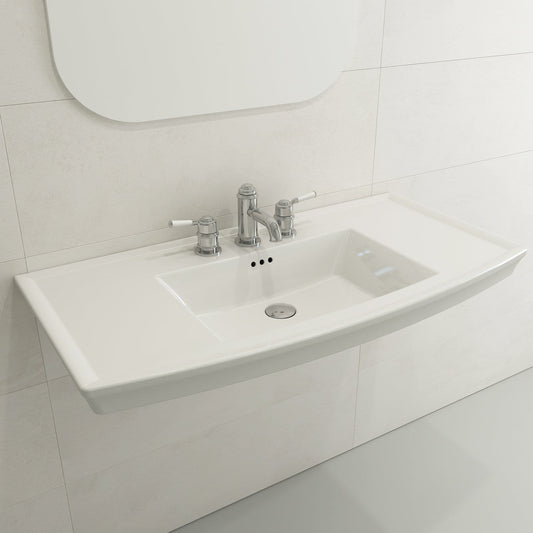 BOCCHI LAVITA 40" Wall-Mounted Console Sink Fireclay 3-Hole with Overflow in a modern bathroom setting.