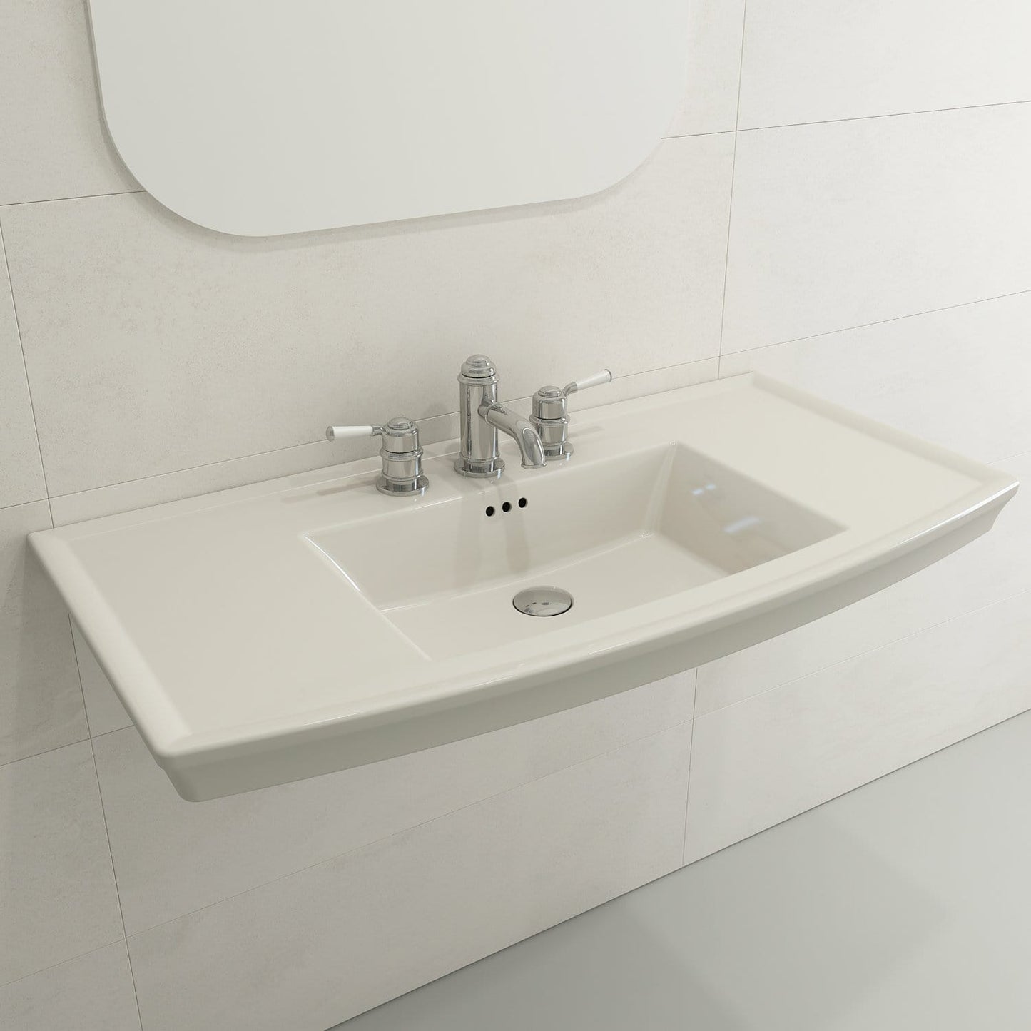 BOCCHI LAVITA 40" Wall-Mounted Console Sink Fireclay 3-Hole with Overflow in elegant bathroom setting.