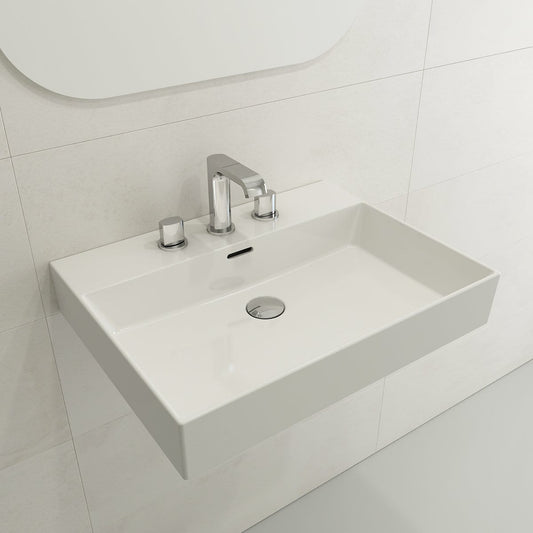BOCCHI MILANO 24" Wall-Mounted Sink Fireclay 3-Hole With Overflow displayed in sleek bathroom setting.