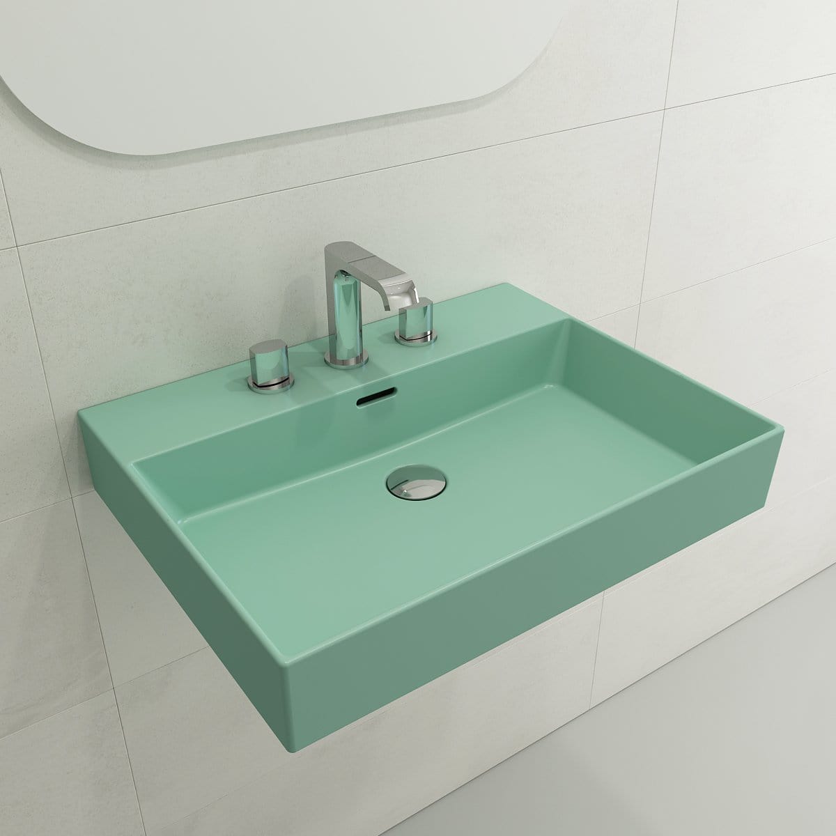 BOCCHI MILANO 24" Wall-Mounted Sink Fireclay 3-Hole With Overflow in mint green finish